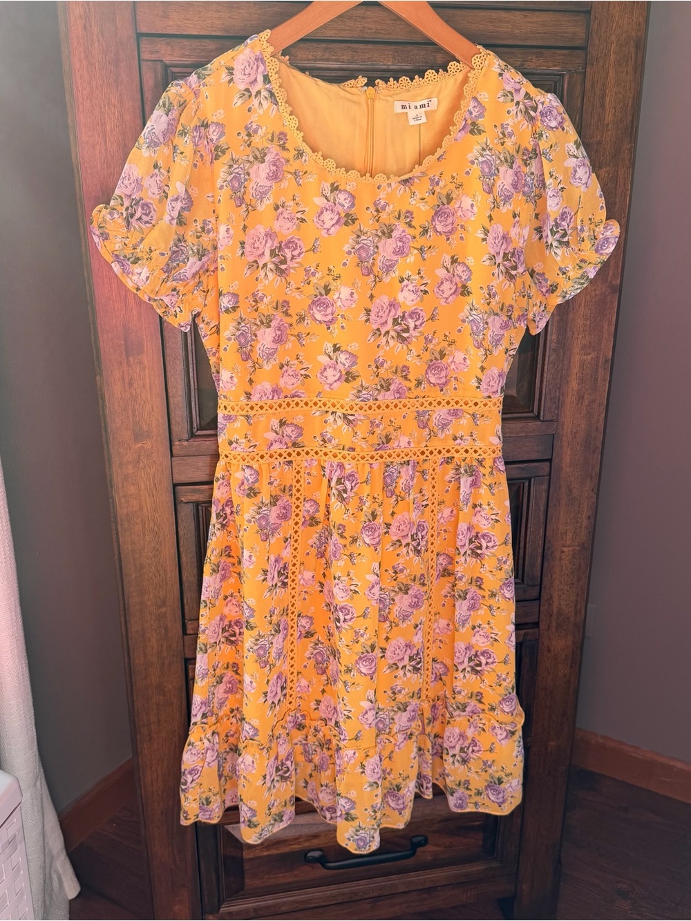 Francesca's Collections Yellow Floral Lace-Trim Girls' Dress - Picture 4 of 5